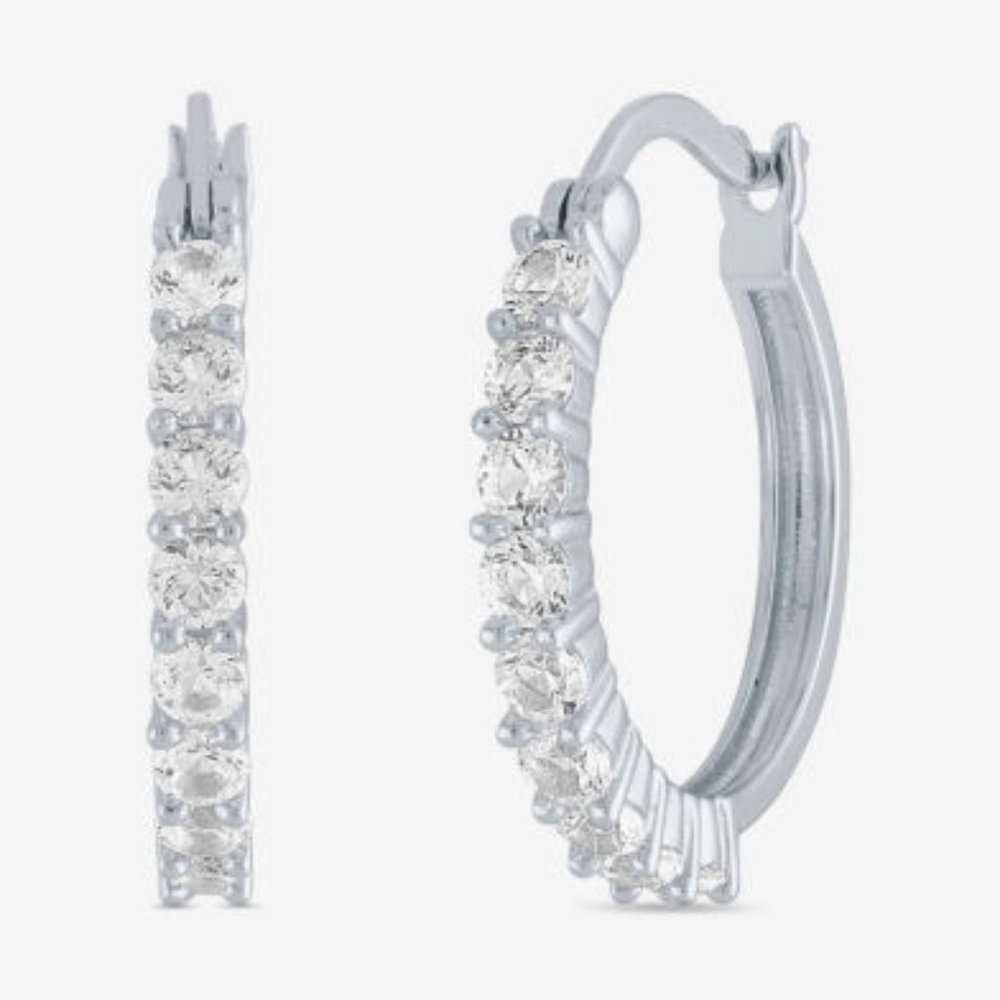 White Sapphire 20mm Hoop Earrings in Sterling Silver